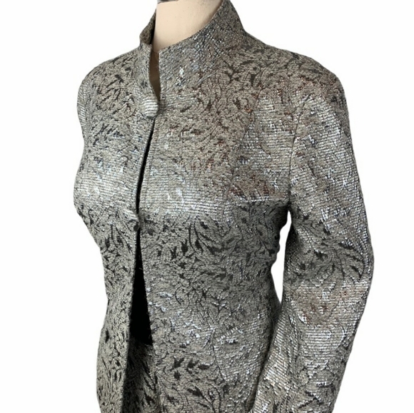 Lafayette 148 Silver Shimmer Mandarin Jacket Wool Luxury Asian Office Spring - Picture 9 of 15